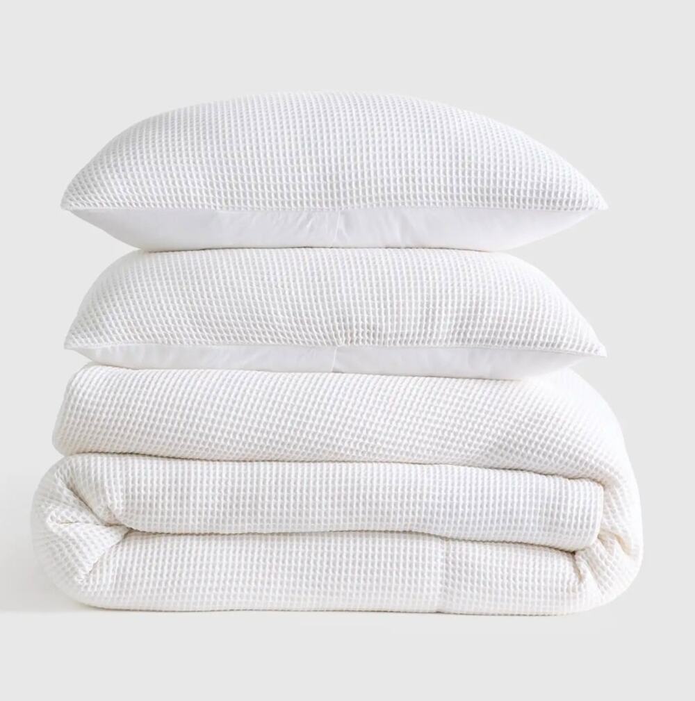 NWT Quince 100% Organic Cotton Waffle Duvet Cover 3Pc Set King Cal King White